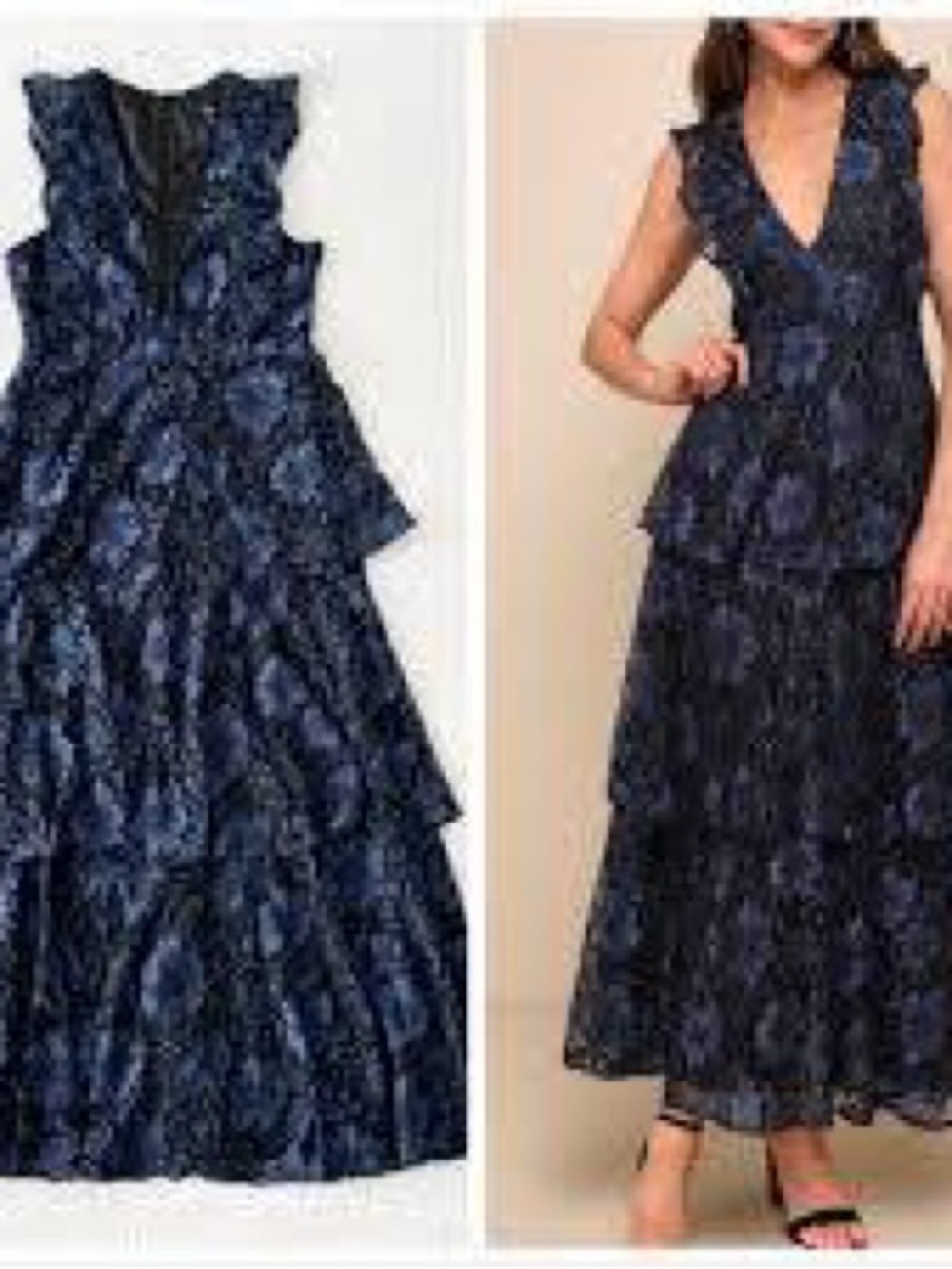 NWT Lulus Molinetto Navy Blue Lace Ruffled Tiered Maxi Dress XL